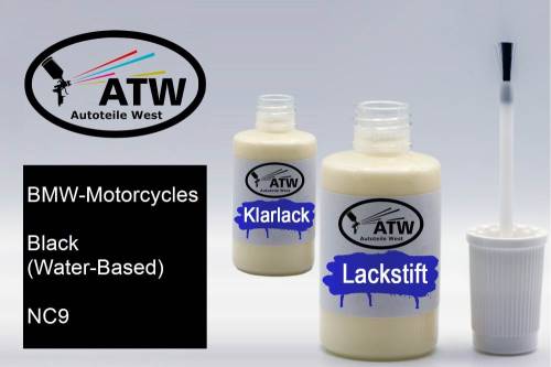 BMW-Motorcycles, Black (Water-Based), NC9: 20ml Lackstift + 20ml Klarlack - Set, von ATW Autoteile West.